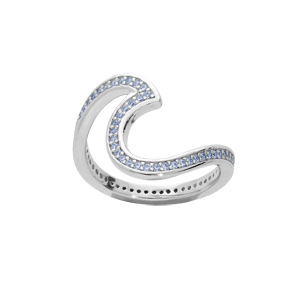 Bague en argent rhodi volute oxydes bleus sertis - Vue 1