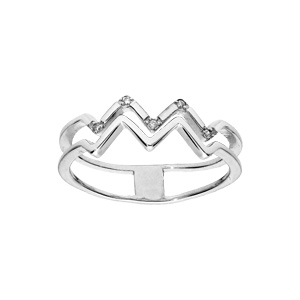 Bague en argent rhodi zig zag 2 rangs avec oxydes blancs sertis - Vue 1