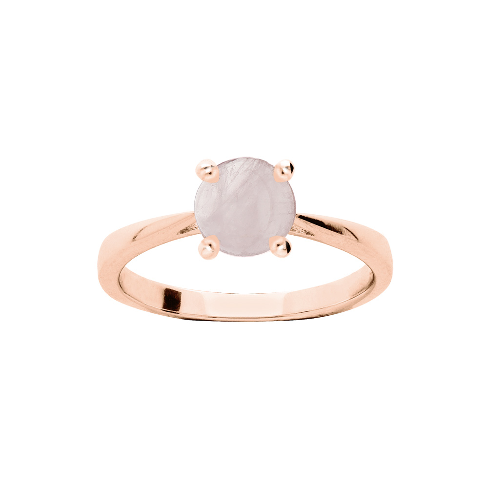 Bague en argent rose anneau simple avec pierre v�ritable Quartz rose 6,5mm - Vue 1