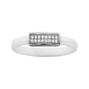 Bague en céramique blanche avec élément long en argent rhodié et oxydes blancs micro-sertis - Vue 1