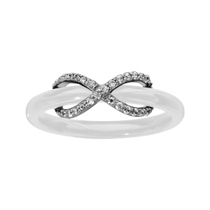 Bague en cramique blanche avec gros infini ajour en argent rhodi et oxydes blancs sertis - Vue 1