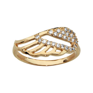 Bague en plaqué or aile d\'ange ajourée avec oxydes blancs sertis - Vue 1