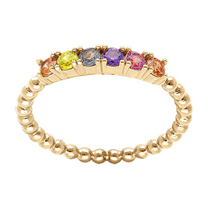 Bague en plaqu or anneau avec boules d\'oxydes multcolores pastels serties - Vue 1