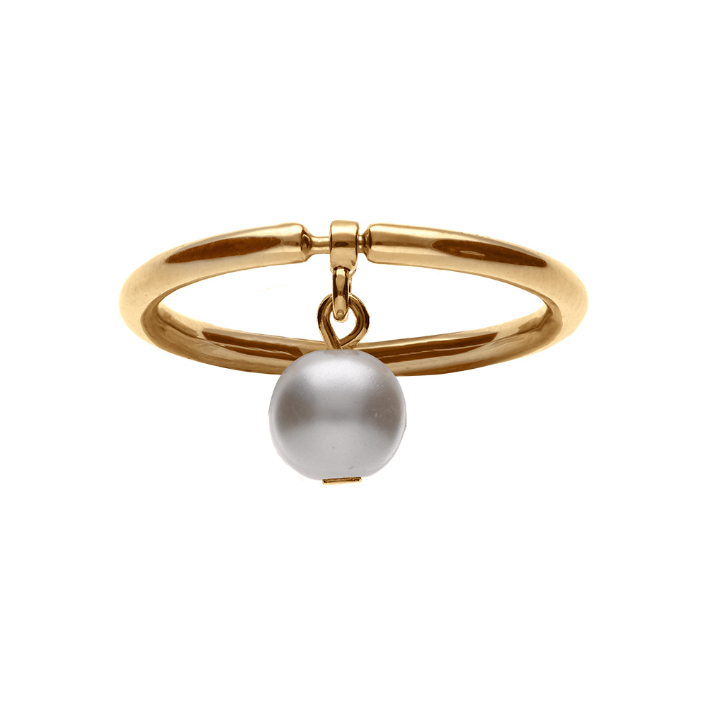 Bague en plaqu or anneau et pampille perle blanche imitation - Vue 1