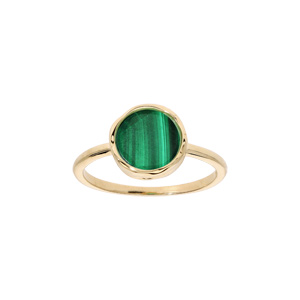 Bague en plaqu or anneau simple avec Malachite vritable forme irreguliere - Vue 1