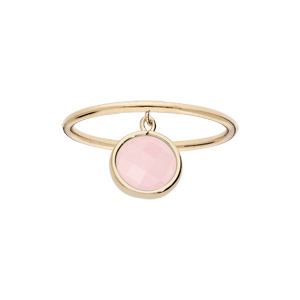 Bague en plaqué or anneau simple avec pampille pierre facetée ronde serti clos couleur rose - Vue 1