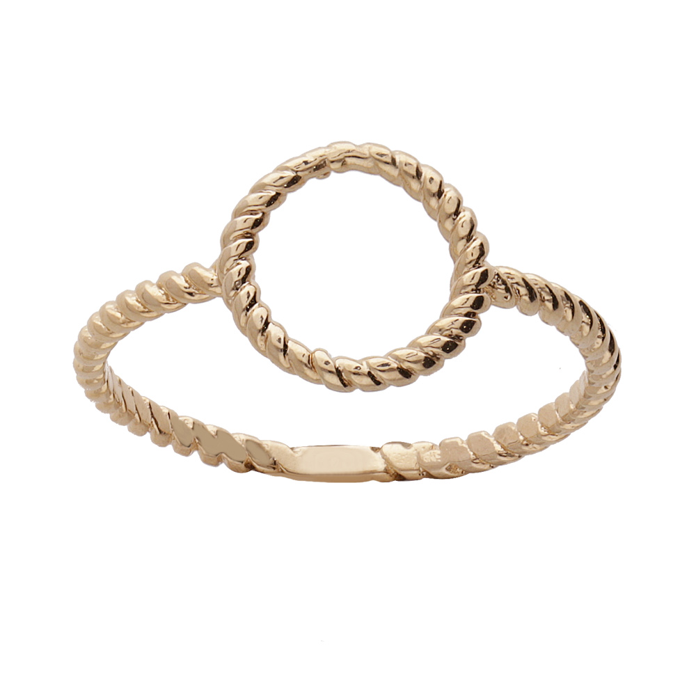 Bague en plaqu� or anneau torsad� motif cercle - Vue 1