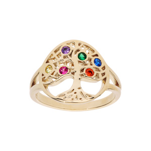 Bague en plaqu or arbre de vie empierr multicolore - Vue 1