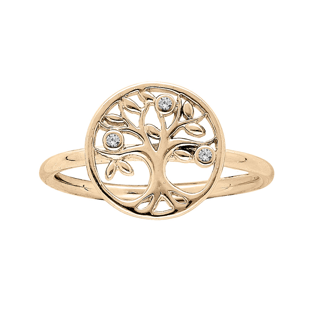 Bague en plaqu� or arbre de vie et oxydes blancs sertis - Vue 1