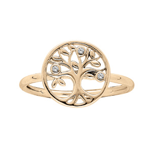 Bague en plaqu or arbre de vie et oxydes blancs sertis - Vue 1