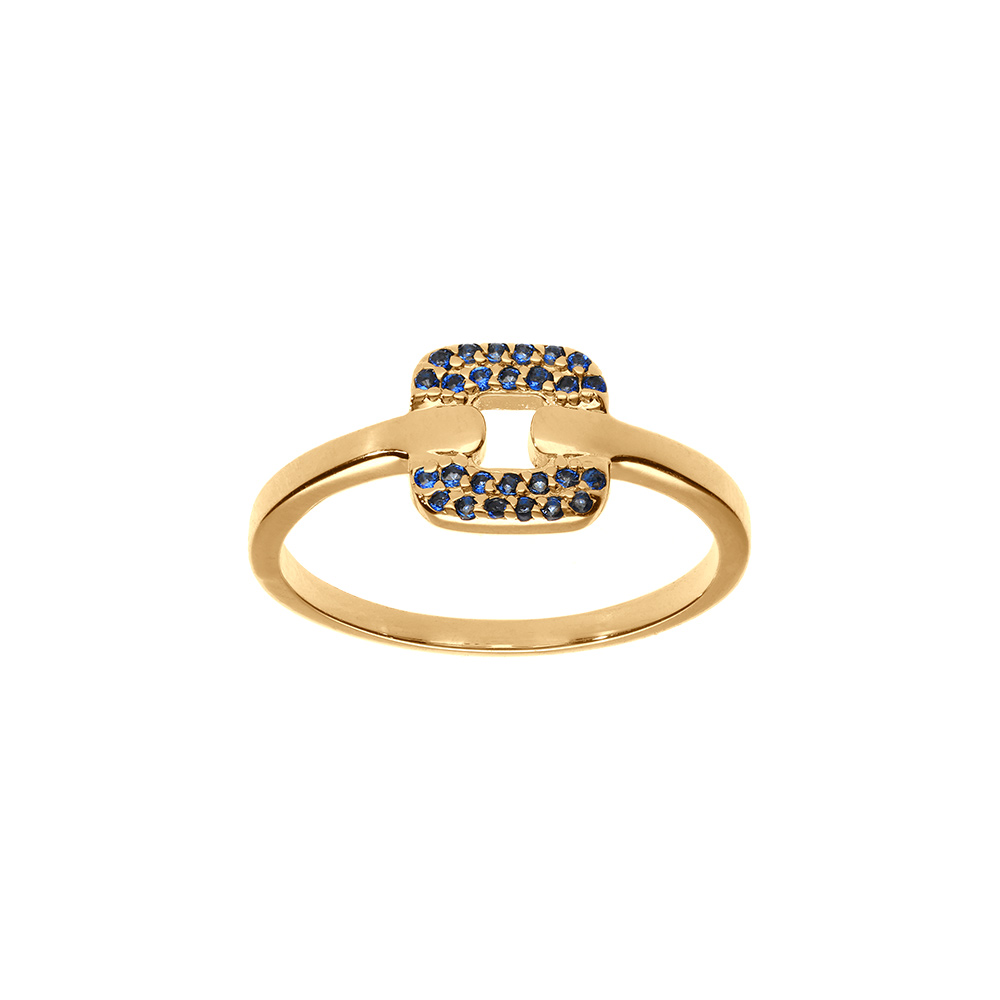 Bague en plaqu or avec carr central d\' oxydes bleus sertis - Vue 1