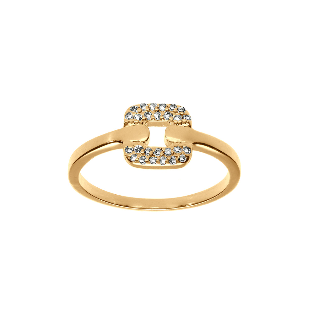 Bague en plaqu� or avec carr� d\'oxydes blancs sertis - Vue 1