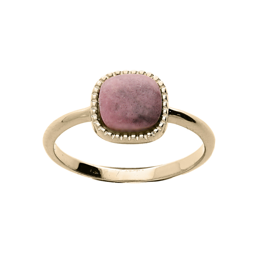 Bague en plaqu� or avec carr� Rhodonite v�ritable - Vue 1