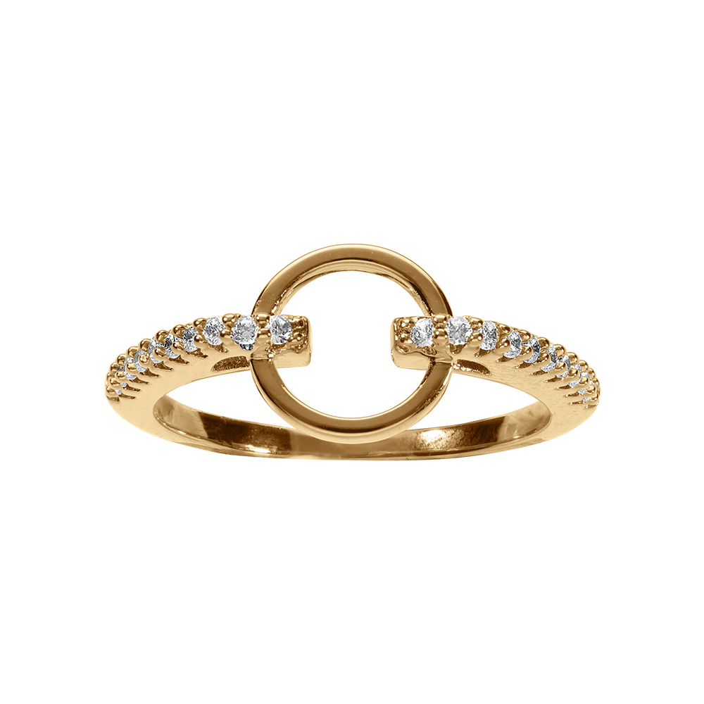 Bague en plaqu� or avec cercle lisse �vid� et oxydes blancs sur les c�t�s - Vue 1