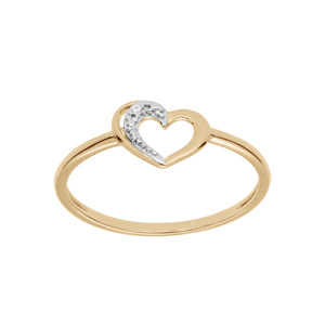 Bague en plaqu or avec coeur et oxydes blancs sertis - Vue 1