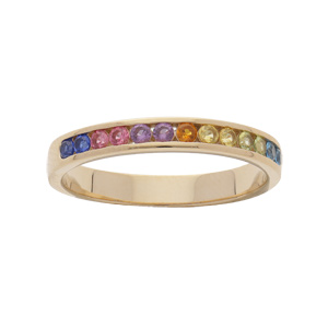 Bague en plaqu or avec demi rail oxydes multi couleurs sertis - Vue 1