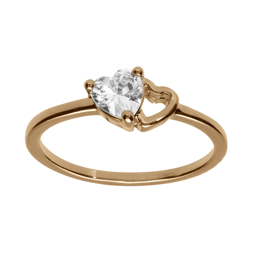 Bague en plaqu� or avec double coeur oxyde blanc et �vid� - Vue 1