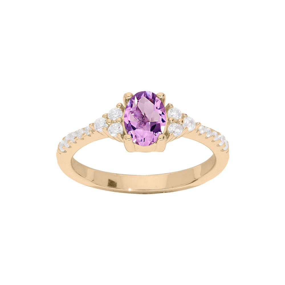 Bague en plaqu� or avec gros Amethyste et oxydes blancs sertis - Vue 1