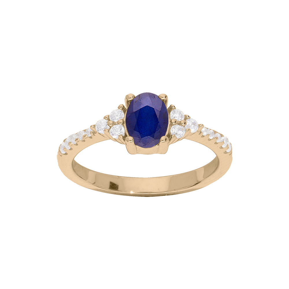 Bague en plaqu� or avec gros oxyde bleu et blancs sertis - Vue 1