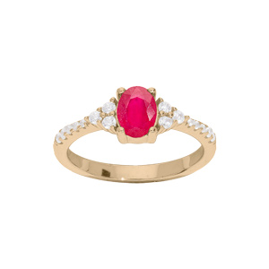 Bague en plaqu or avec gros oxyde rose et blancs sertis - Vue 1