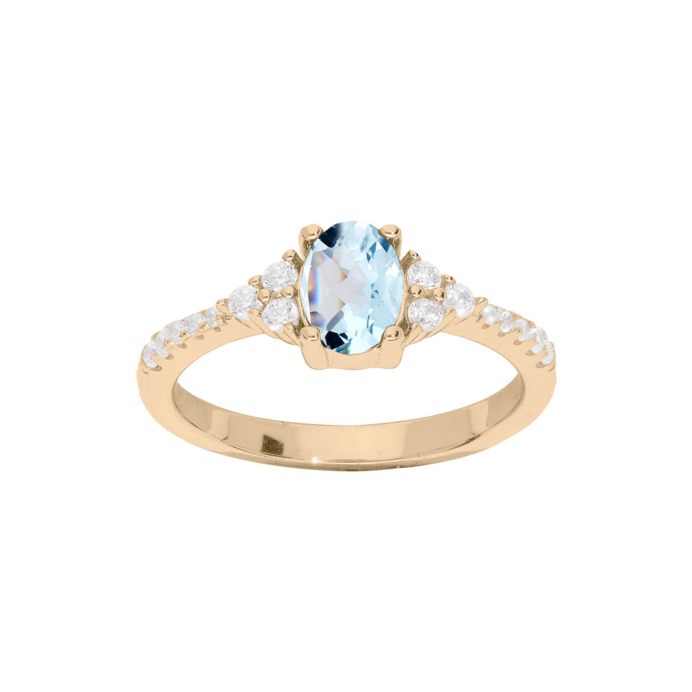 Bague en plaqu� or avec gros Topaze bleu et oxydes blancs sertis - Vue 1