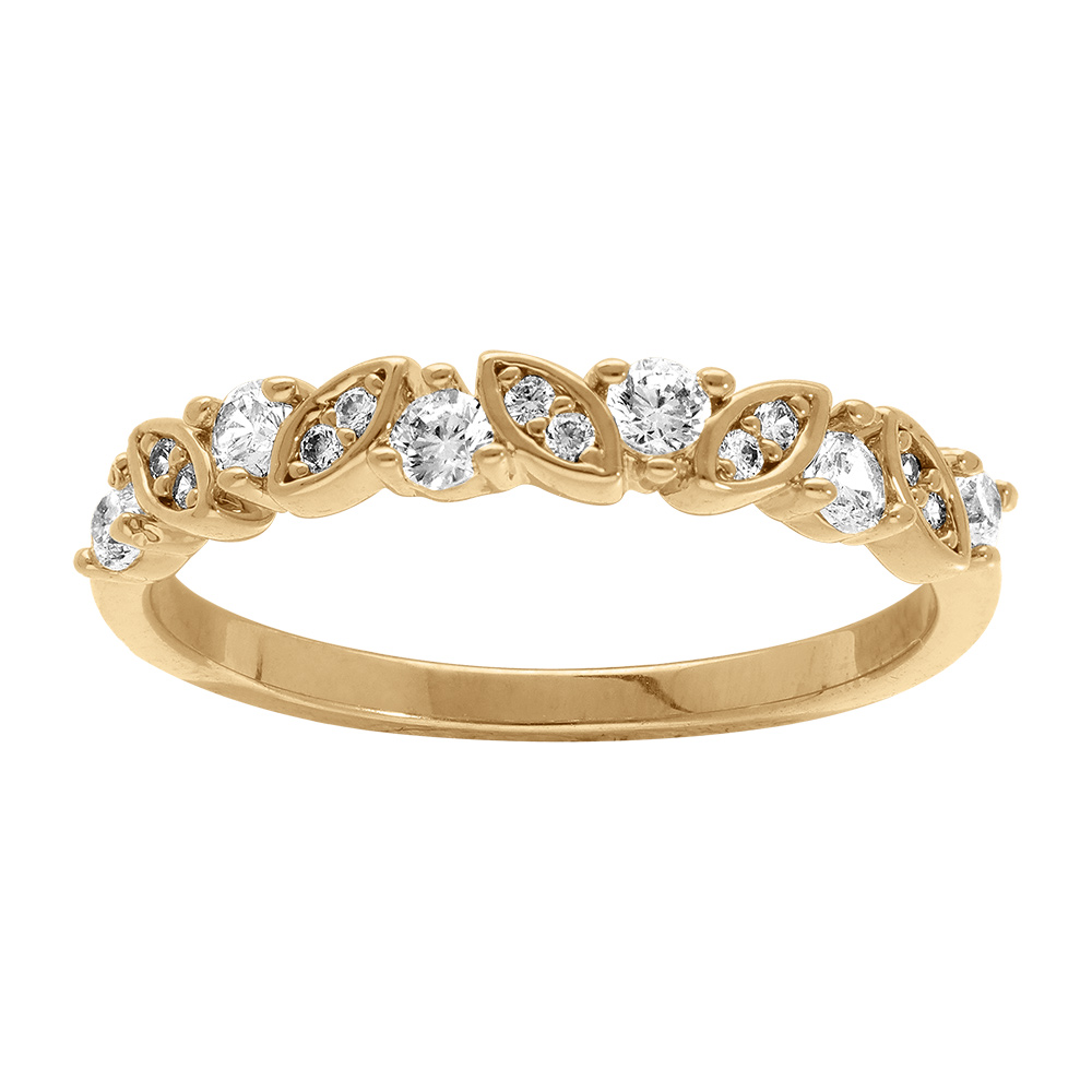 Bague en plaqu� or avec navettes d\'oxydes blancs - Vue 1