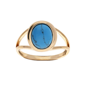 Bague en plaqu or avec ovale en turquoise de synthse - Vue 1