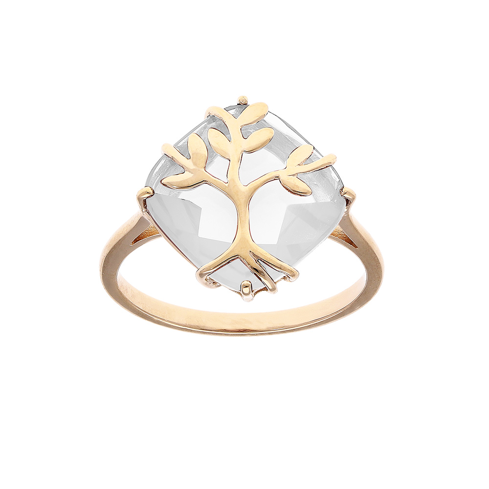 Bague en plaqu� or avec oxyde blanc et arbre de vie - Vue 1