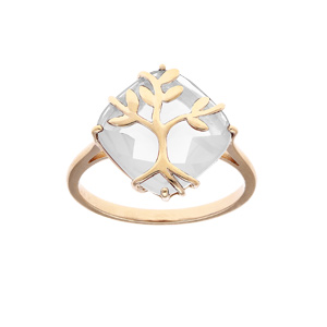 Bague en plaqu or avec oxyde blanc et arbre de vie - Vue 1