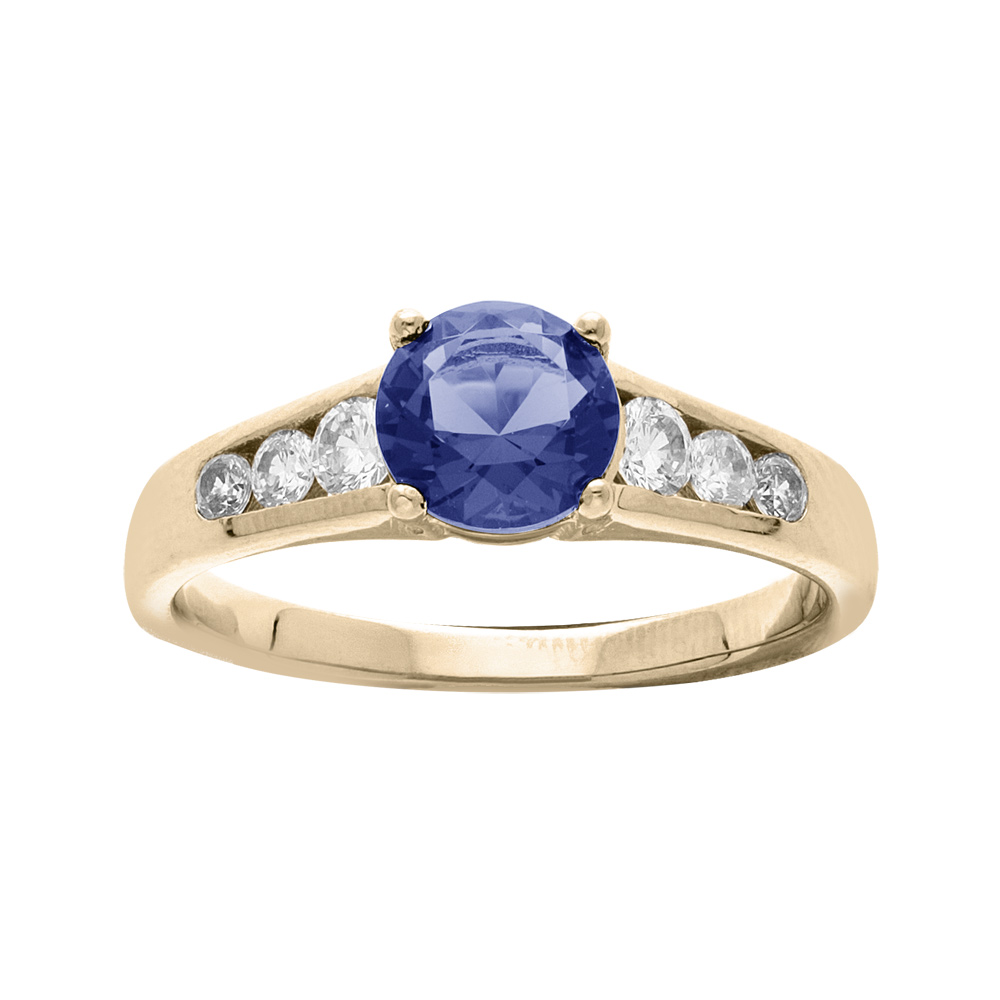 Bague en plaqu� or avec oxyde bleu et oxydes blancs sertis en cascade - Vue 1
