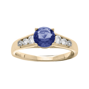 Bague en plaqu or avec oxyde bleu et oxydes blancs sertis en cascade - Vue 1