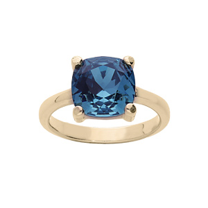 Bague en plaqu or avec oxyde carr 10mm bleu serti 4 griffes - Vue 1