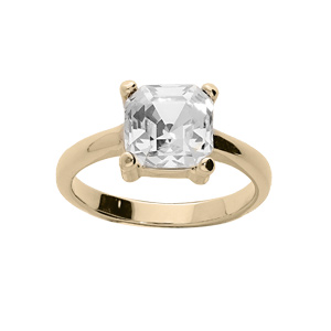 Bague en plaqué or avec oxyde carré 8mm blanc serti 4 griffes - Vue 1