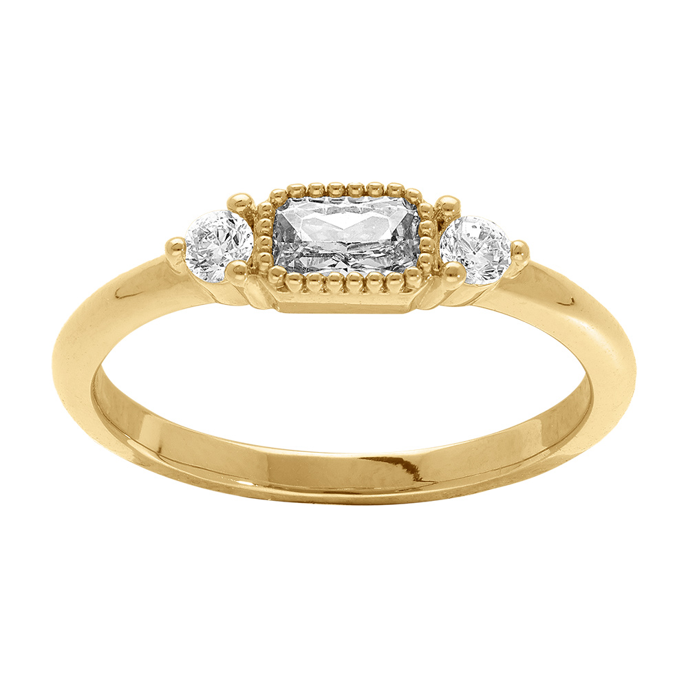 Bague en plaqu� or avec oxyde rectangle central et oxydes blancs - Vue 1