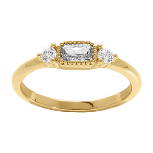 Bague en plaqu� or avec oxyde rectangle central et oxydes blancs