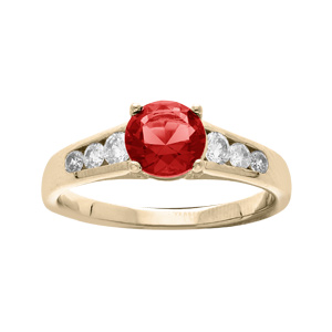 Bague en plaqu or avec oxyde rouge et oxydes blancs sertis en cascade - Vue 1