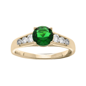 Bague en plaqu or avec oxyde vert et oxydes blancs sertis en cascade - Vue 1