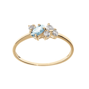 Bague en plaqu or avec oxydes bleu ciel et blancs sertis - Vue 1