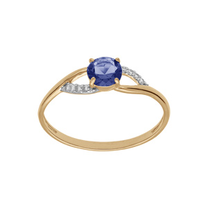 Bague en plaqu or avec oxydes bleu fonc et blancs sertis - Vue 1