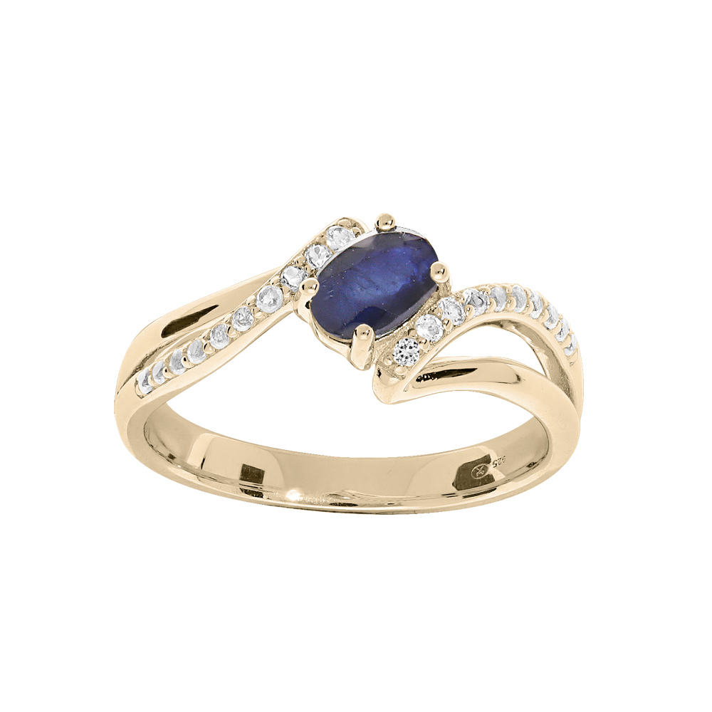 Bague en plaqu or avec oxydes bleus et blancs sertis - Vue 1