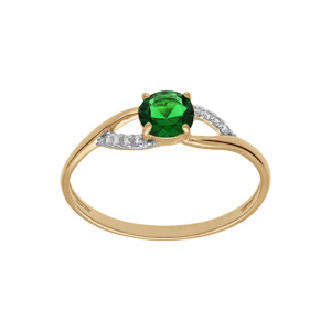 Bague en plaqu or avec oxydes vert et blancs sertis - Vue 1