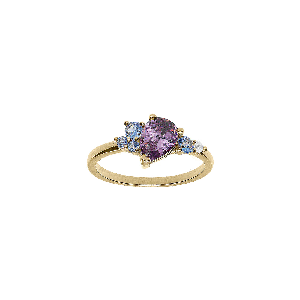 Bague en plaqu� or avec oxydes violet, bleu et blanc sertis - Vue 1