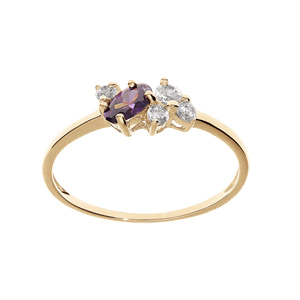 Bague en plaqu or avec oxydes violet et blancs sertis - Vue 1