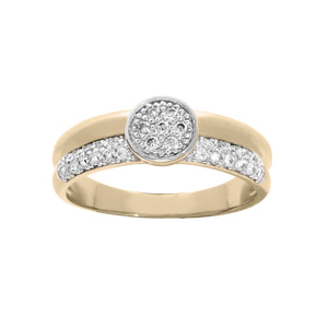 Bague en plaqu or avec pastille ronde pave d\'oxydes blancs sertis - Vue 1