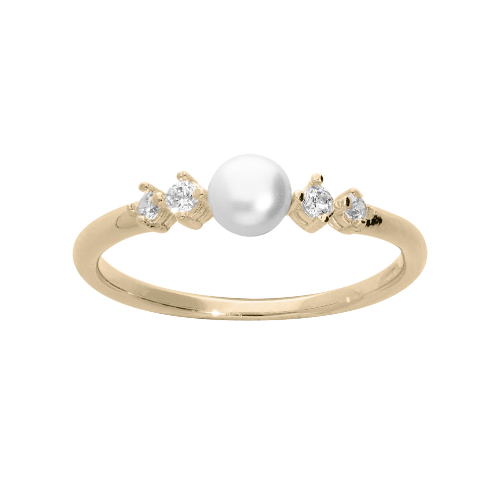 Bague en plaqu� or avec Perle de culture d\'eau douce blanche et oxydes blancs sertis - Vue 1