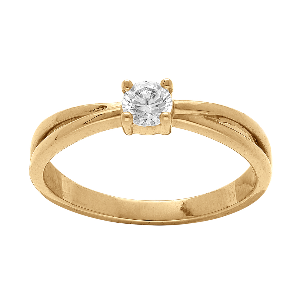 Bague en plaqu� or avec solitaire oxyde blanc serti - Vue 1