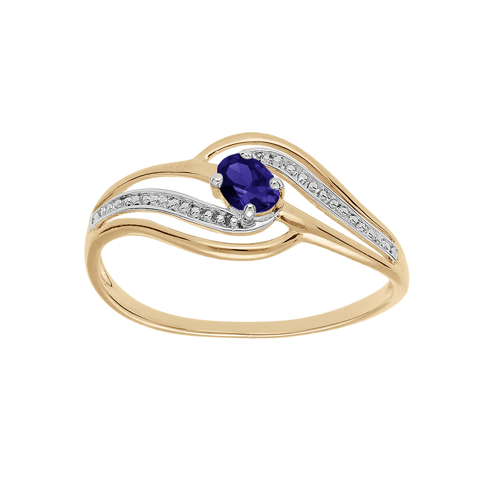 Bague en plaqu� or avec volute d\'oxydes bleu fonc� et blancs sertis - Vue 1