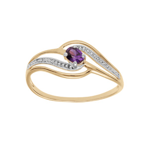 Bague en plaqu or avec volute d\'oxydes violet et blancs sertis - Vue 1