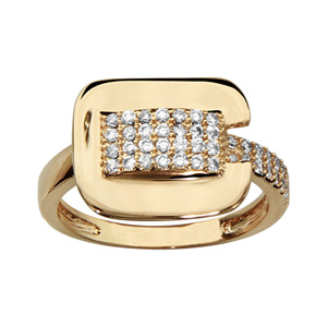 Bague en plaqué or boucle de ceinture avec pavé d\'oxydes blancs sertis - Vue 1