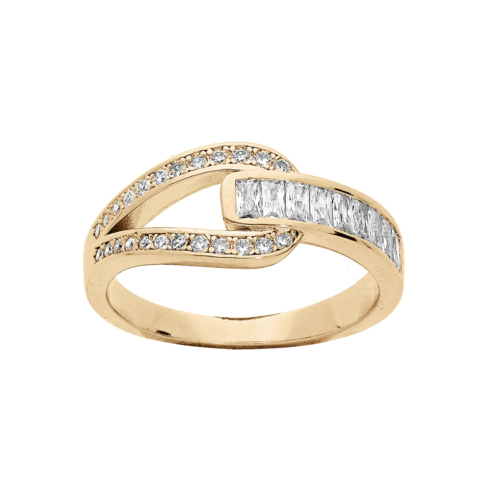 Bague en plaqu� or boucle et oxydes blancs sertis - Vue 1